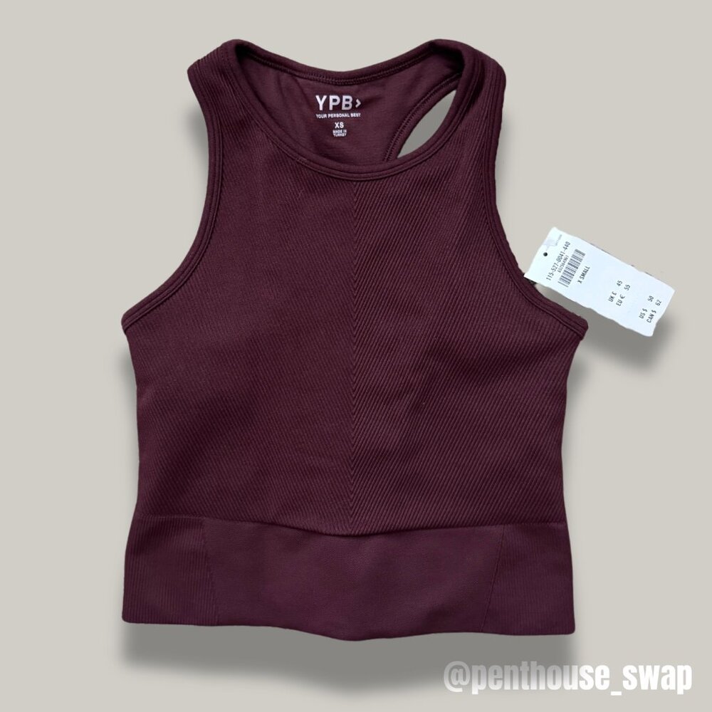 NWT Abercrombie & Fitch YPB Burgundy Ribbed Scuba Workout Tank Top, Size XS